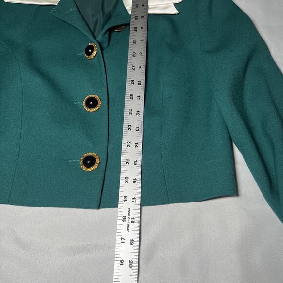 Vintage Richard Warren Sheath Dress w/ Blazer Sz 6 Green White 100% Wool Career - Picture 5 of 10